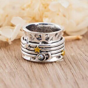 Sun, Star and Moon Boho Spinner Fidget Ring #1359